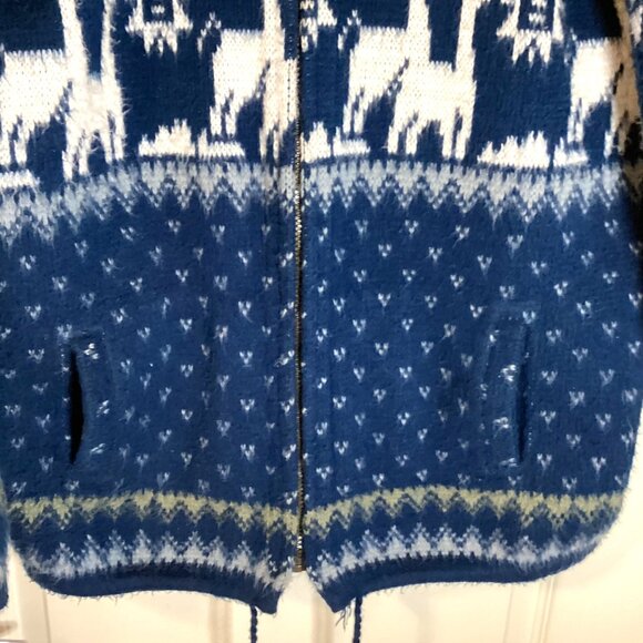 Tejidos Ruminahui Men's Knit Jacket Cardigan Hoodie Blue Lama Sweater Warm - Picture 3 of 9